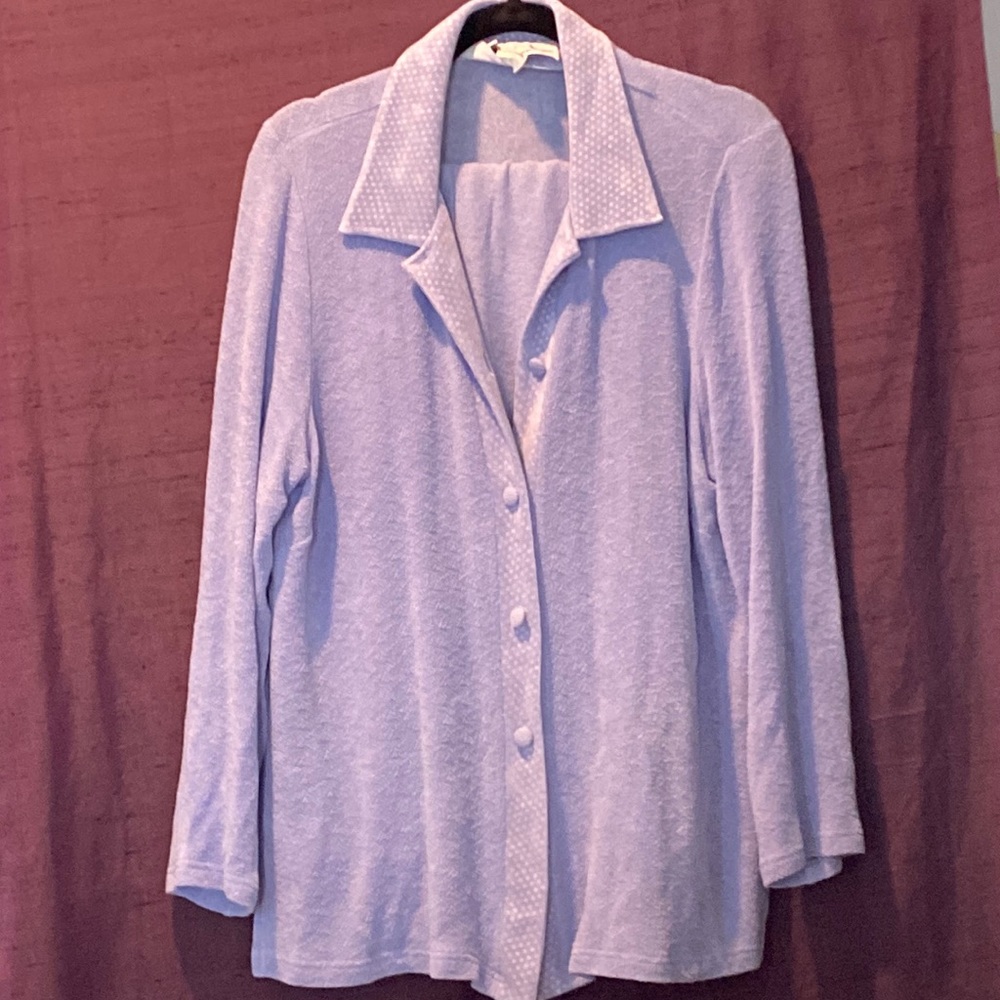 Periwinkle Stretch Terry Jacket w/ Polka Dot Tone on Tone Collar and Placket